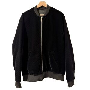 Zara Men's Black Bomber Jacket with Gray Accents velvet